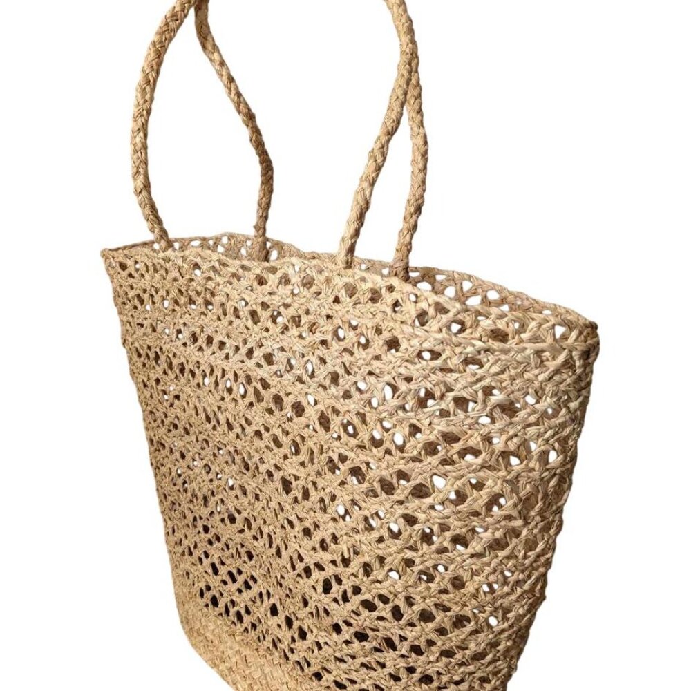Natural Raffia Beach Tote Bag, Large Crochet Straw Handbag, Made in Madagascar
